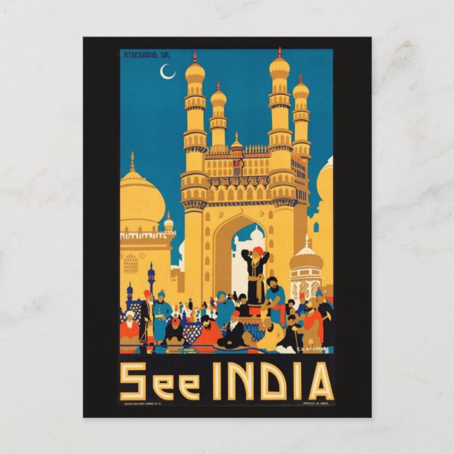 Cartão postal do Poster de viagens Índia (Frente)