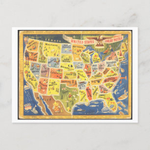 Cartão postal do Quebra-cabeça do Mapa Vintage USA