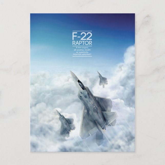 Cartão postal do Raptor Martin F-22 bloqueado (Frente)