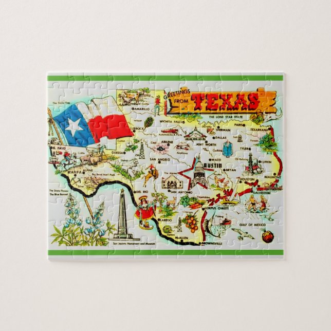 Cartão Postal do Texas 8x10 Mapa Quebra-Cabeça (Horizontal)