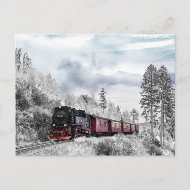 cartão postal do trem de inverno (Frente)