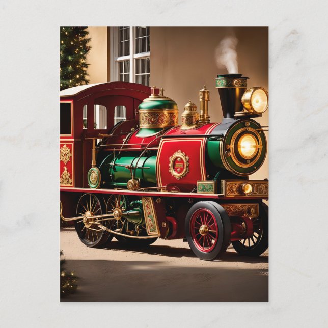 cartão postal do trem de natal steampunk (Frente)