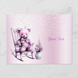 Cartão postal do ursinho bebê rosa em aquarela