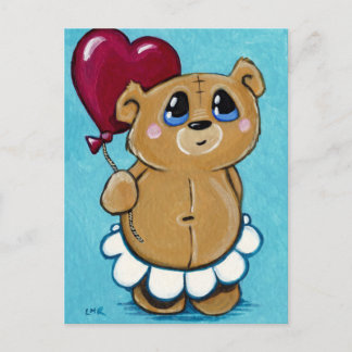 Cartão postal do Urso Fofo Segurando Balão em Form