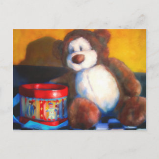 Cartão postal do urso marrom com tambor vermelho