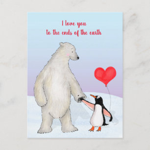 Cartão postal do urso polar e do pinguim 'amo você