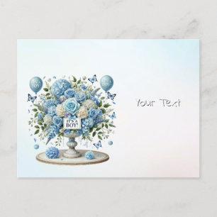 Cartão postal do vaso floral branco azul