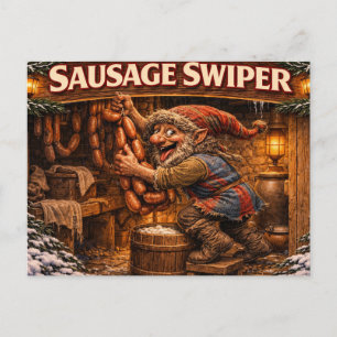 cartão postal do Yule Lad Ladrão de Salsicha