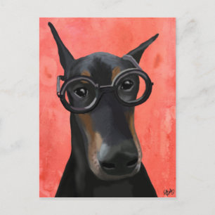 Cartão Postal Doberman Com Óculos