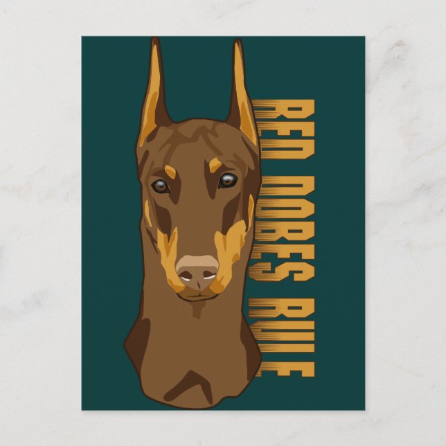 Cartão Postal Doberman Head, Red Dobes Rule (Frente)