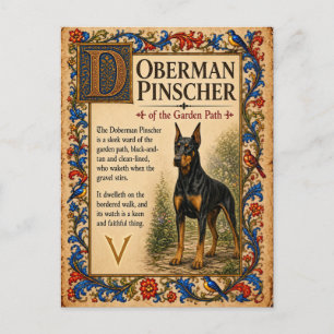 Cartão Postal Doberman Pinscher, Arte Medieval de Bestiário