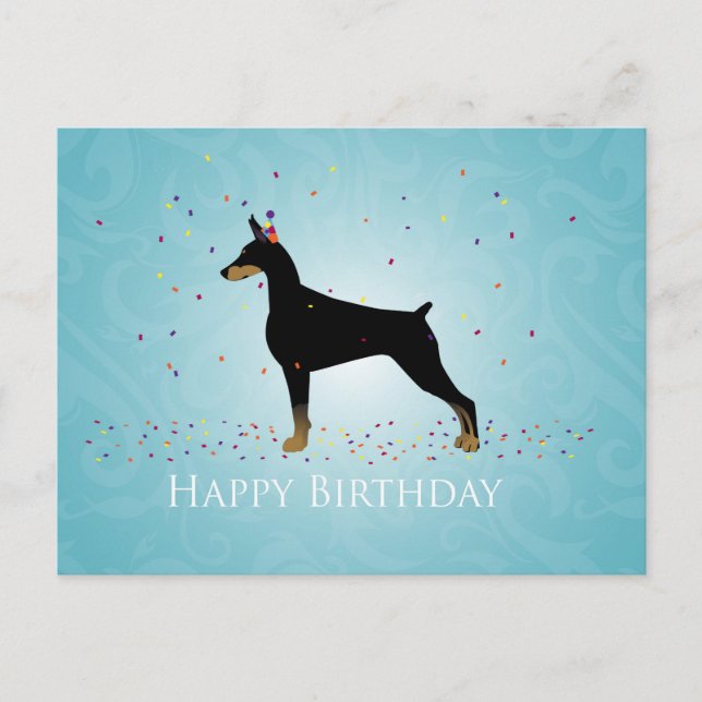 Cartão Postal Doberman Pinscher Happy Birthday Design (Frente)