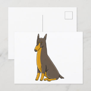 Cartão Postal Doberman Pinscher Sitting Cartoon