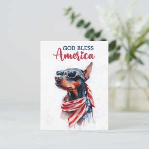 Cartão Postal Dobermann Patriótico, Deus Abençoe a América Cartã