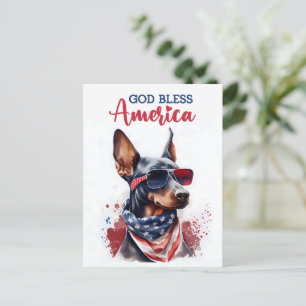 Cartão Postal Dobermann Patriótico, Deus Abençoe a América Cartã