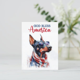 Cartão Postal Dobermann Patriótico, Deus Abençoe a América Cartã