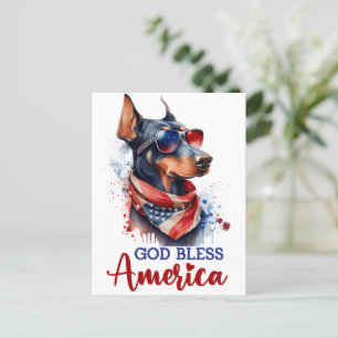 Cartão Postal Dobermann Patriótico, Deus Abençoe a América Cartã
