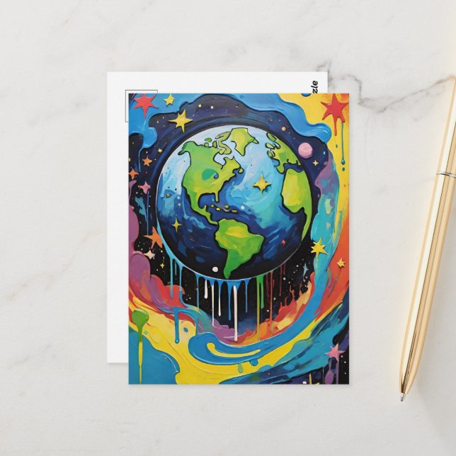 Cartão Postal Dobra de tinta planetária terrestre (Frente/Verso In Situ)