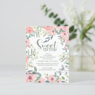 Cartão Postal Doce 16 Flores Rosa Bege Folhas Verde Sage