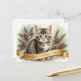 Cartão Postal Doce Banner de Gatinho de Natal Arte Fofa