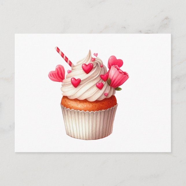 Cartão Postal Doce Cupcake Com Corações (Frente)