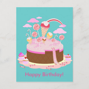 Cartão Postal Doce e bolo de chocolate para festa de aniversário