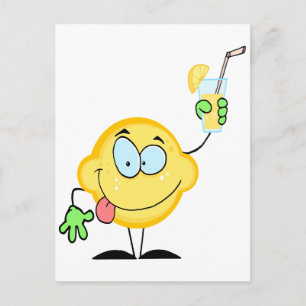 Cartão Postal doce limão de desenho animado bebendo limonada