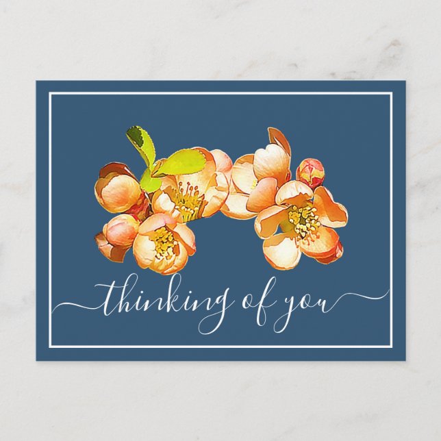 Cartão Postal Doce Marmelo Laranja Fundo Azul Pensando Em Você (Frente)