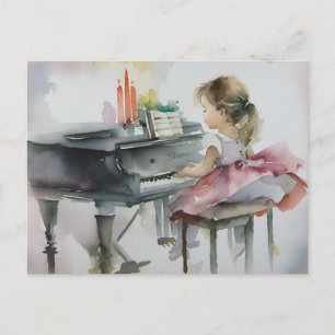 Cartão Postal Doce Menina Pianista Tocando Piano