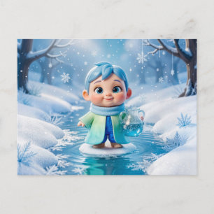 Cartão Postal Doce Personagem 3D do Zodíaco de Aquário