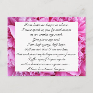 Cartão Postal Doce Rosa Floral Citação de Amor de Jane Austen Ro