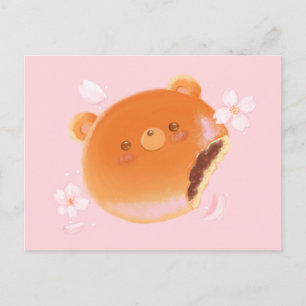 Cartão Postal Doce Sakura e Flor de Padaria do Urso Anpan Pintad