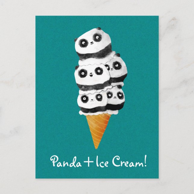 Cartão Postal Doce Sorvete de Urso Panda Cone (Frente)
