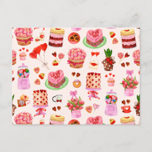 Cartão Postal Doces, Bolos e Enxertos para Dias de os namorados 