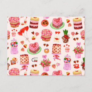 Cartão Postal Doces, Bolos e Enxertos para Dias de os namorados