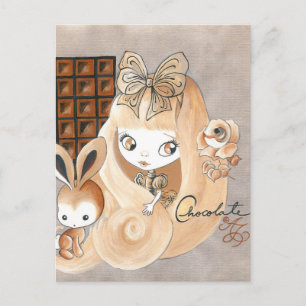 Cartão Postal Doces de chocolate e coelho e menina