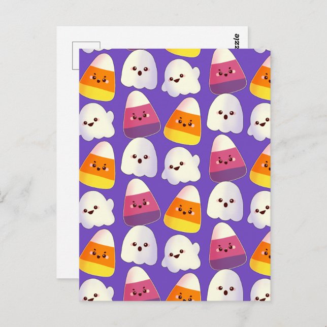 Cartão Postal Doces De Halloween E Padrão Fantasma (Frente/Verso)