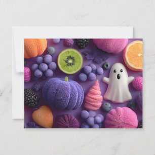 Cartão Postal Doces e Frutas de Halloween vibrantes