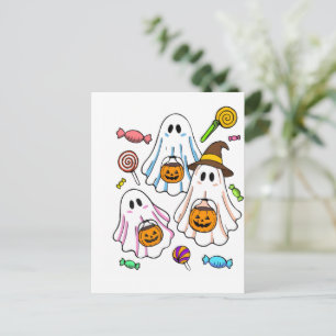 Cartão Postal Doces Fantasmas Assustadores de Halloween & Truque