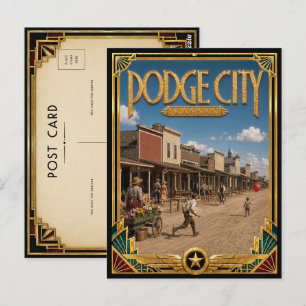 Cartão Postal Dodge City Kansas Arte Deco Vintage Idade Dourada