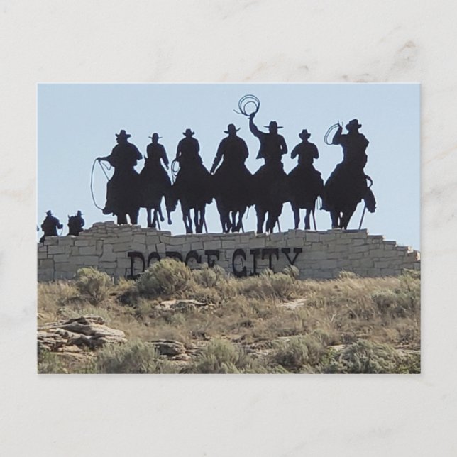 Cartão Postal Dodge City, Kansas - Cidade Ocidental Selvagem (Frente)