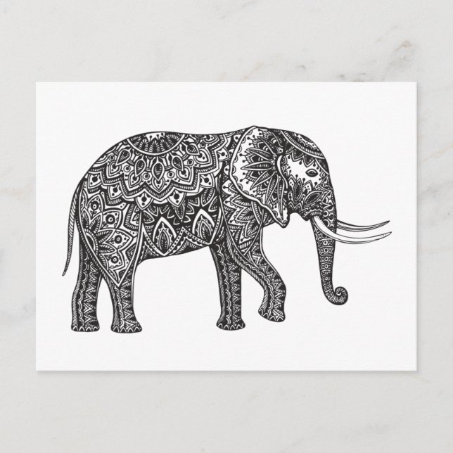 Cartão Postal Dodle Elefante Fantasia Estilizada (Frente)