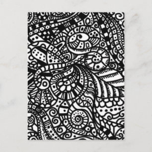 Cartão Postal Dodles pintados a preto e branco