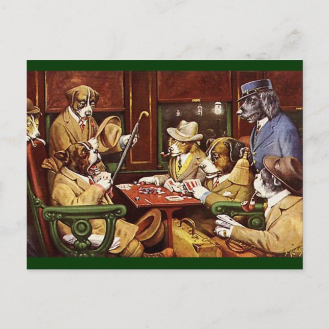 Cartão postal Dogs Playing Cards (Frente)