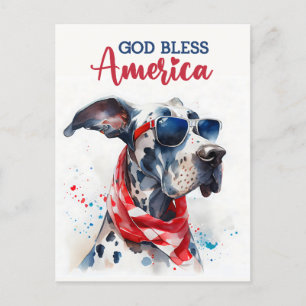 Cartão Postal Dogue Alemão Patriótico, Deus Abençoe a América