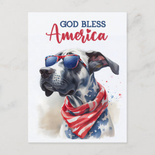 Cartão Postal Dogue Alemão Patriótico, Deus Abençoe a América