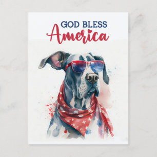Cartão Postal Dogue Alemão Patriótico, Deus Abençoe a América