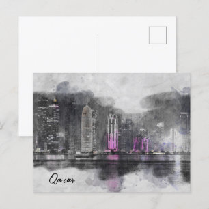 Cartão Postal Doha, Qatar - Cartão-postal de Watercolor - Médio 
