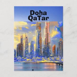 Cartão Postal Doha Travel Postcard Art, Doha Skyline, Doha Qatar