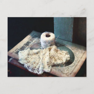 Cartão Postal Doily e Crochet Thread